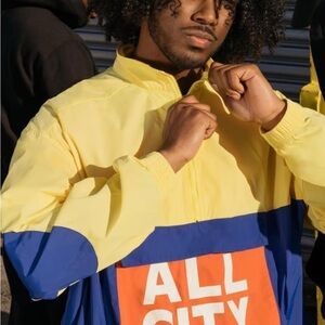 Men’s Medium ALL CITY by Just Don Retro Color Block Windbreaker Yellow Blue
